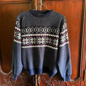 Vintage 80s 90s Men’s Ski Sweater Steep Slopes Nordic Blue Fair Isle Large